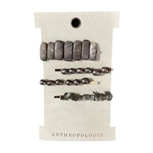 *5/$40 NWT Anthropologie Earthy Silver Gray Glazed Stone Hair Clips! Set of 4!